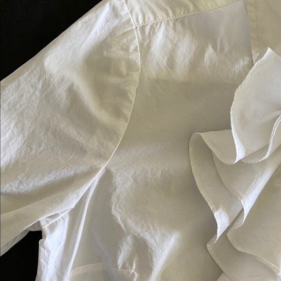 Boden 100% Cotton Double Ruffle Front Shirt Blouse button jabot crisp white 12 - Picture 7 of 13
